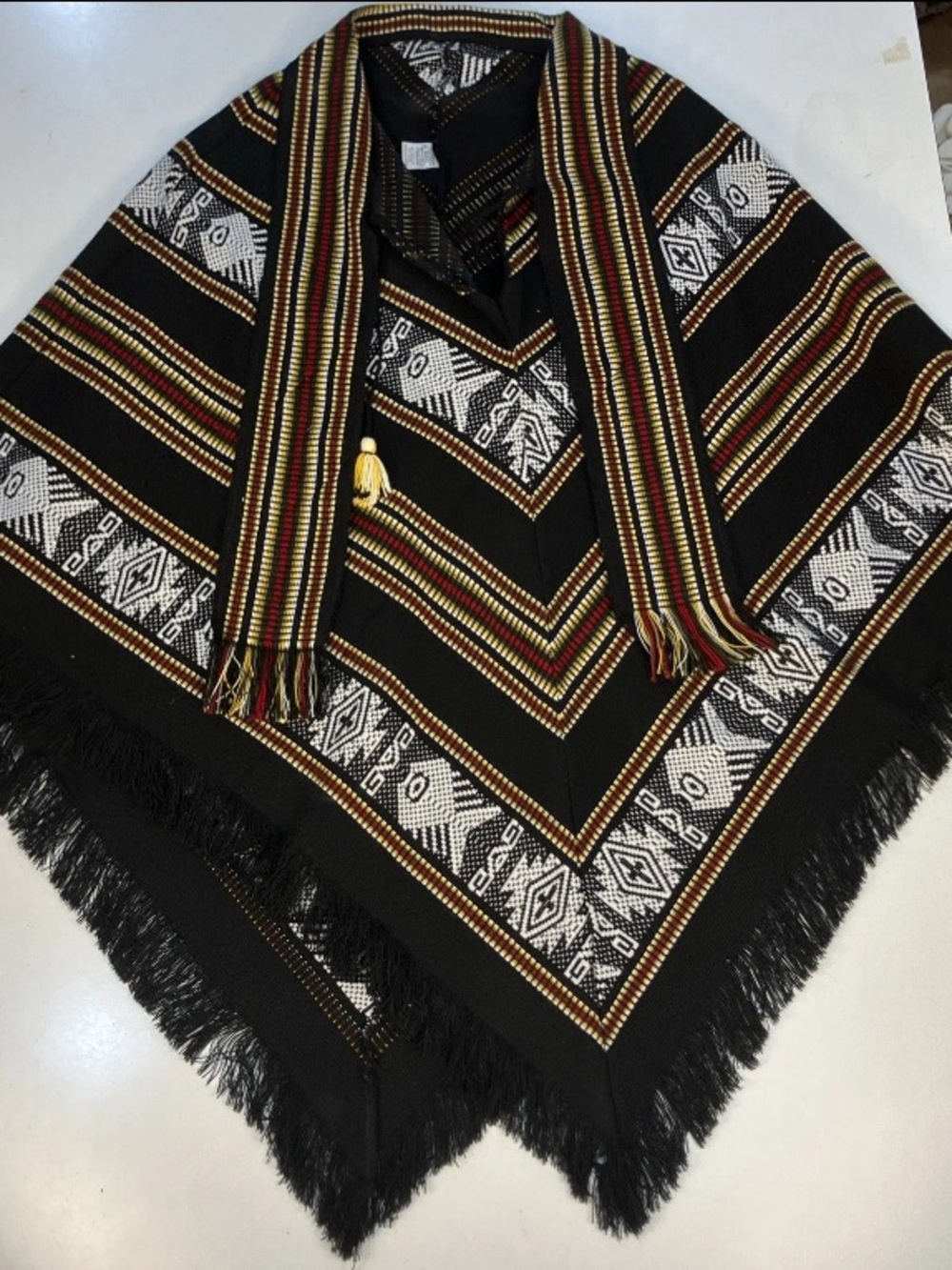 Tejidos Multicolor Striped Knit Poncho with Fringe